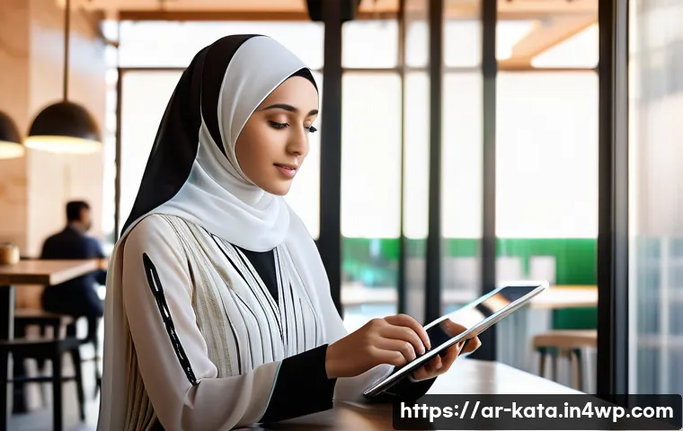 데이터 주권과 글로벌 정보 공유 - **Prompt:** A young, elegantly dressed Arab woman (wearing a modest, contemporary abaya and hijab) i...