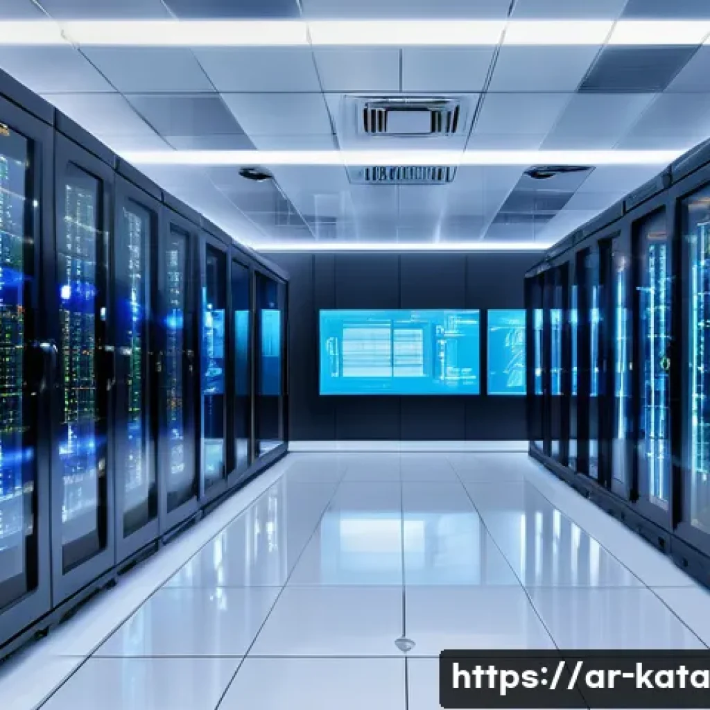 데이터 주권과 IT 인프라 - A modern Middle Eastern data center interior, showcasing advanced cybersecurity technology with loca...