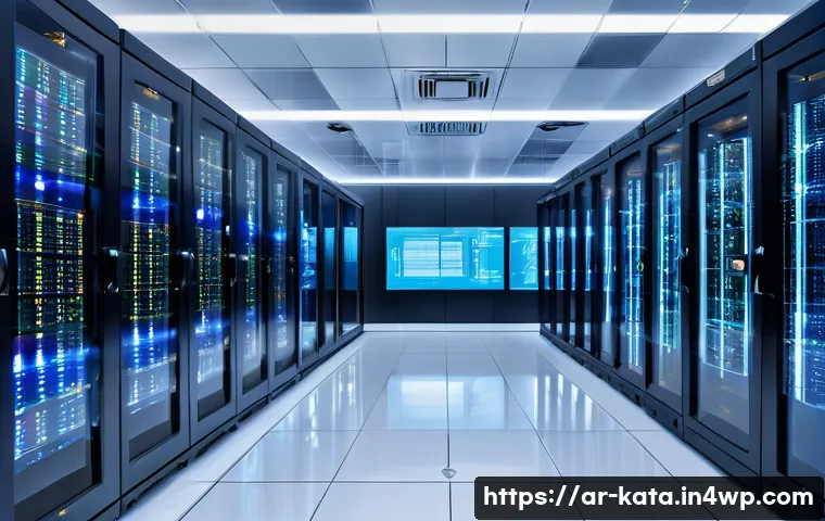 데이터 주권과 IT 인프라 - A modern Middle Eastern data center interior, showcasing advanced cybersecurity technology with loca...