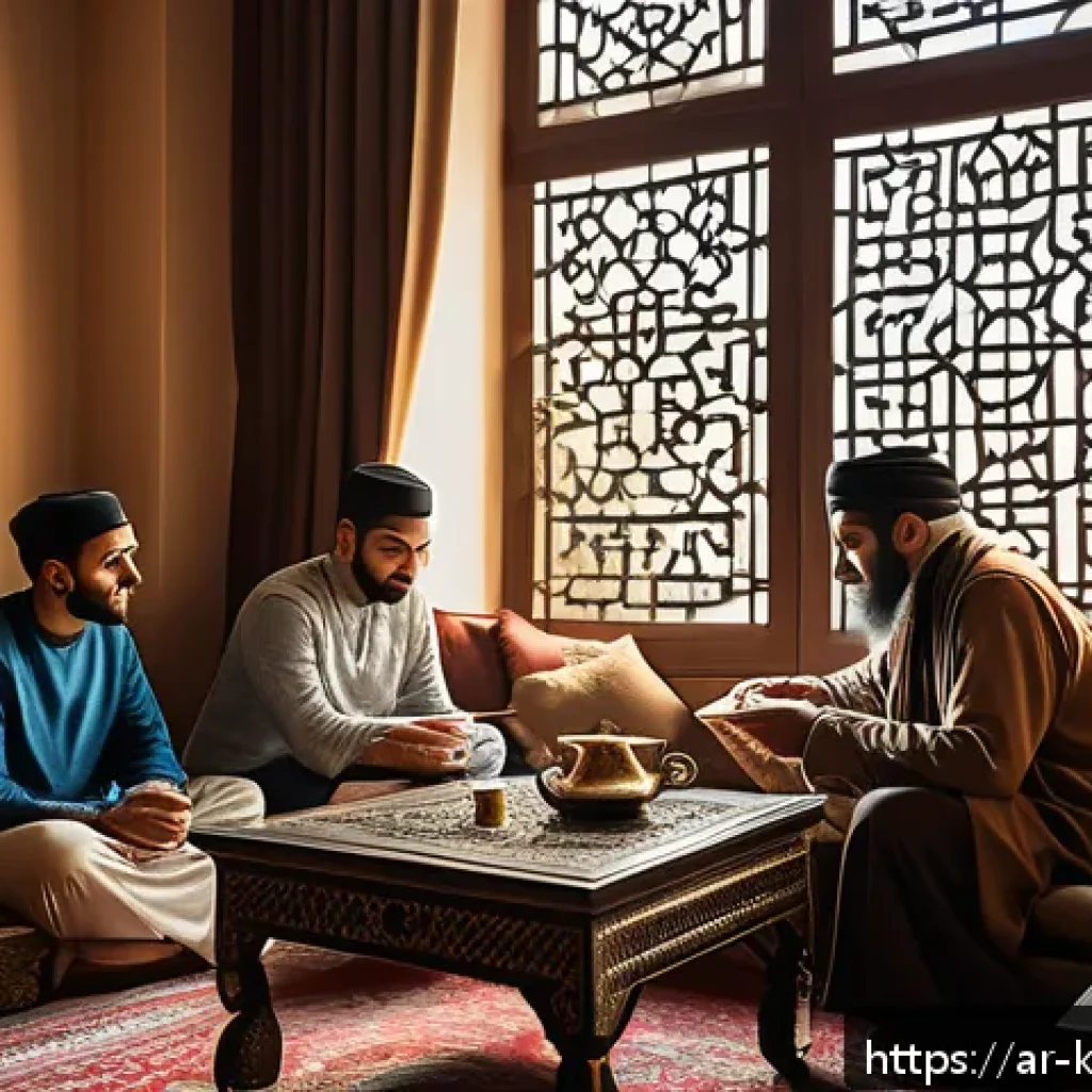 데이터 주권과 디지털 권리 - A modern Middle Eastern family gathered around a laptop in a cozy living room decorated with traditi...