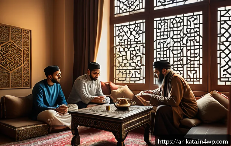 데이터 주권과 디지털 권리 - A modern Middle Eastern family gathered around a laptop in a cozy living room decorated with traditi...