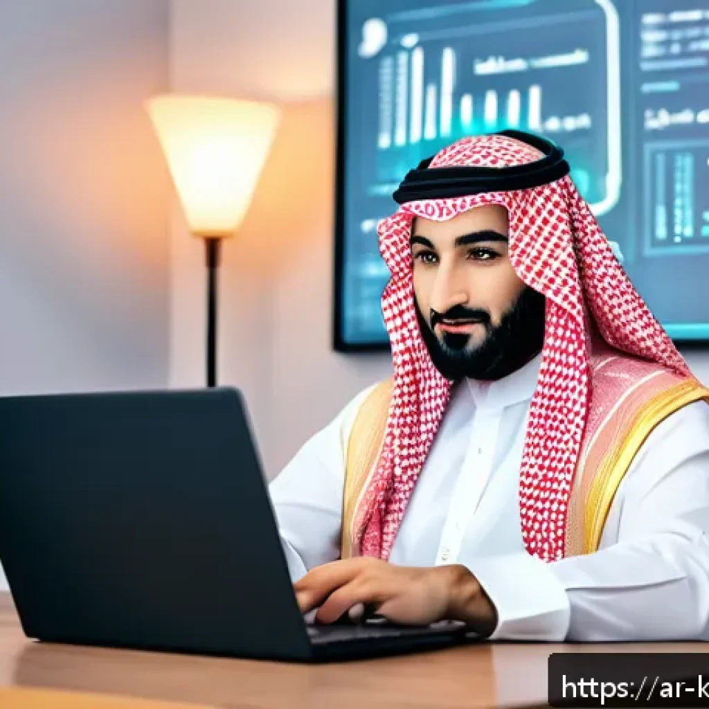 데이터 주권과 개인정보 처리 방침 - A professional Middle Eastern man sitting at a modern desk in a cozy home office, focused on a sleek...
